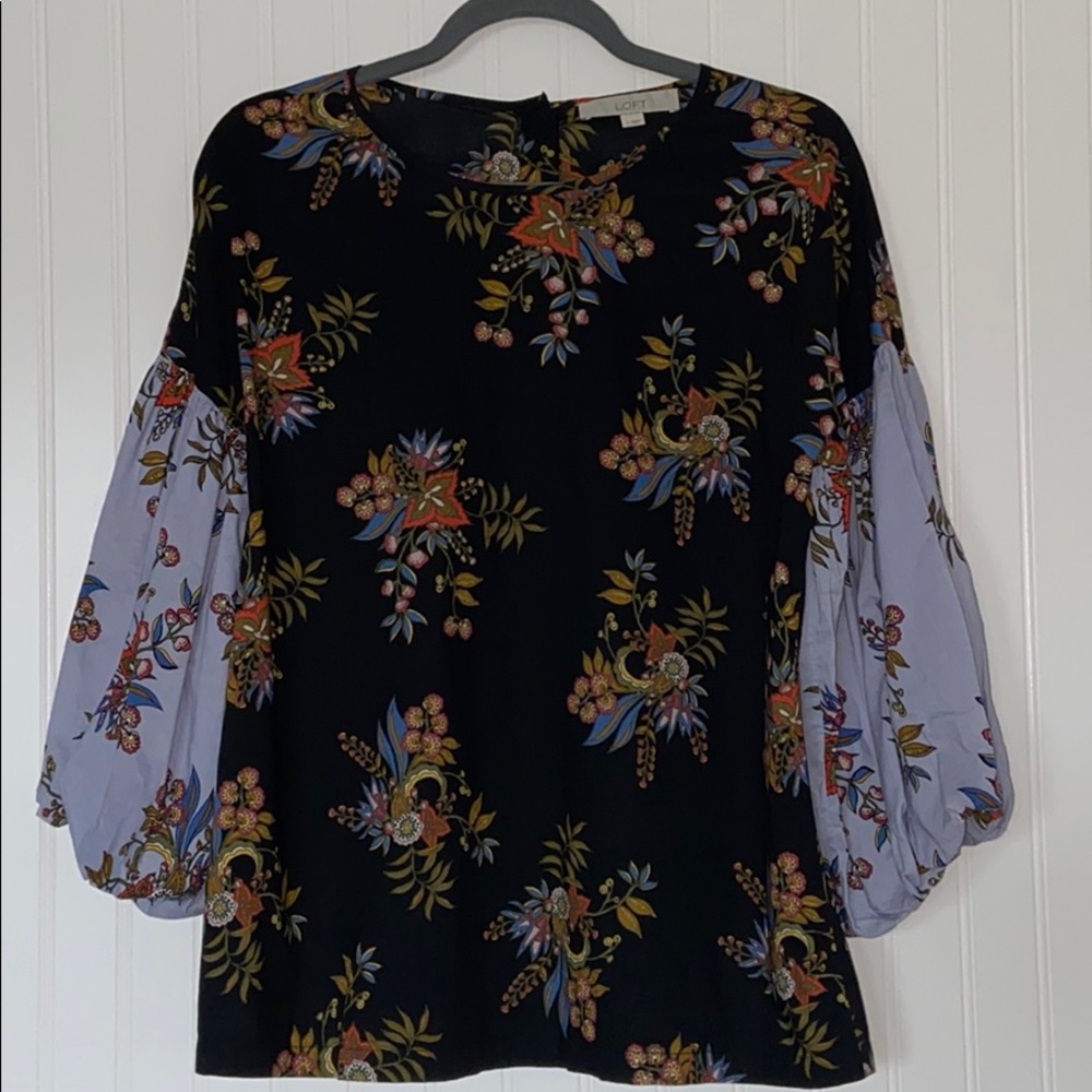LOFT Black Floral Blouse